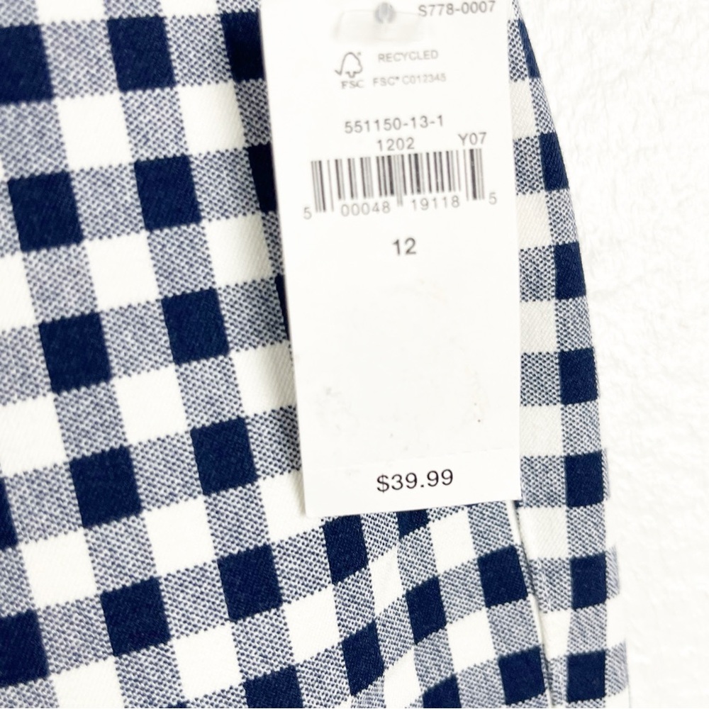 OLD NAVY Blue White Gingham Checkered Plaid Pixie High Rise Cropped Pants  12 - Picture 9 of 12